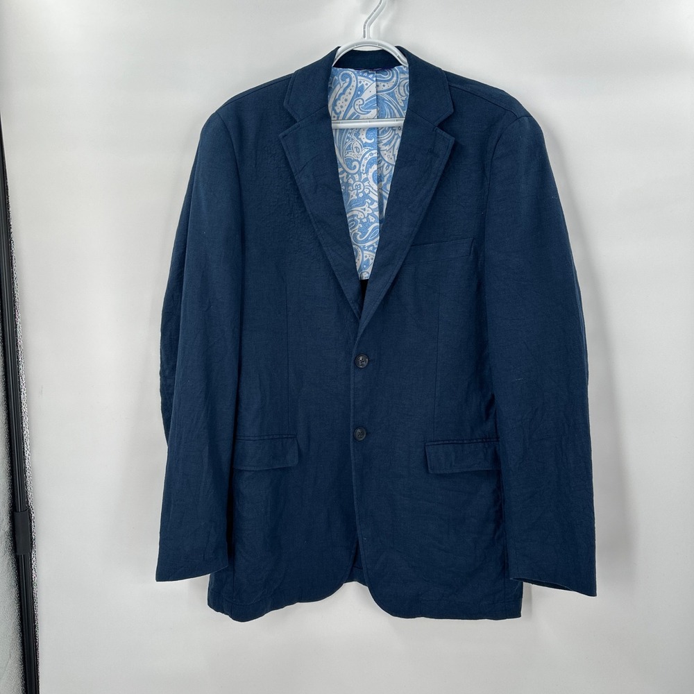 Alan Flusser  Linen Blend Blazer Sport Coat‎ Mens Medium Paisley Lined Blue